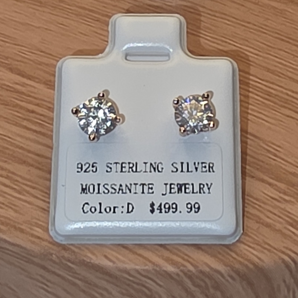 Moissanite Stud Earrings 18 Karat Rose Gold Over 925 Sterling Silver 1.0 cttw